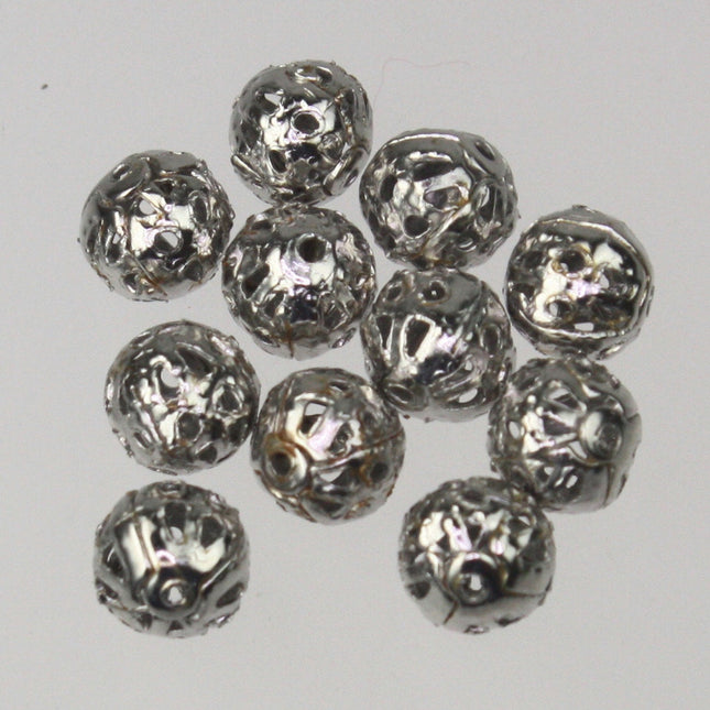 Wholesale Lot 500 pcs of Rhodium Plated Filigree Round Beads Spacer - 6mm