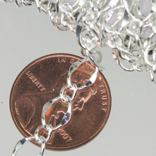 Sterling Silver Plated Chain Bulk Chain, 10 ft Spool of Necklace   Big Hammered Chain Soldered  Curb Chain - 5x8mm SOLDERED Link - 58FIGARO