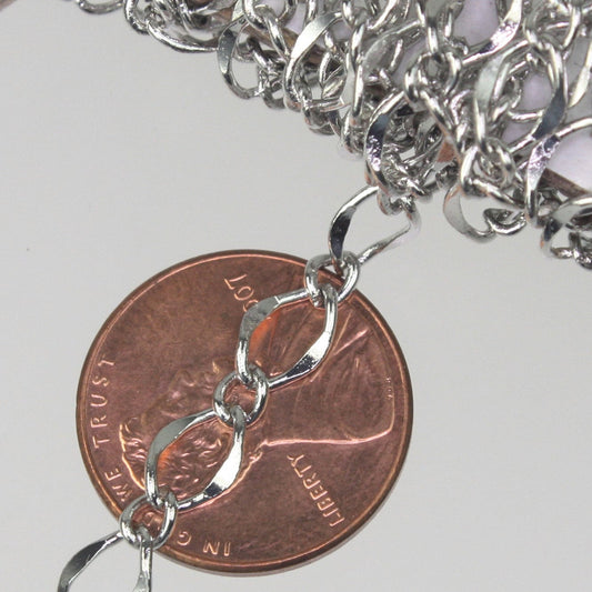 Rhodium Plated Chain Bulk Chain, 32 ft Spool of Necklace   Antique Silver Big Hammered Soldered Figaro Chain - 5x8mm SOLDERED - 58FIGARO