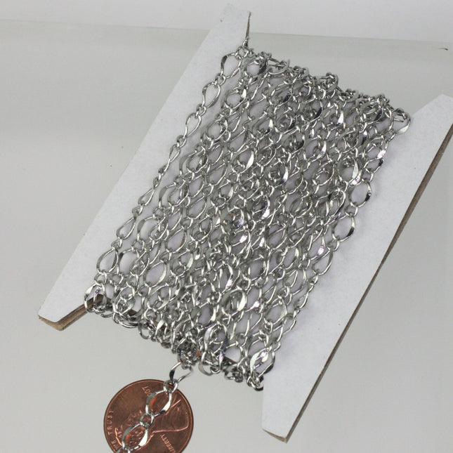Rhodium Plated Chain Bulk Chain, 10 ft Spool of Necklace   Antique Silver Big Hammered Soldered Figaro Chain - 5x8mm SOLDERED - 58FIGARO
