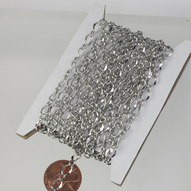 Rhodium Plated Chain Bulk Chain, 10 ft Spool of    Antique Silver Big Hammered Soldered Figaro Chain - 5x8mm SOLDERED - 58FIGARO