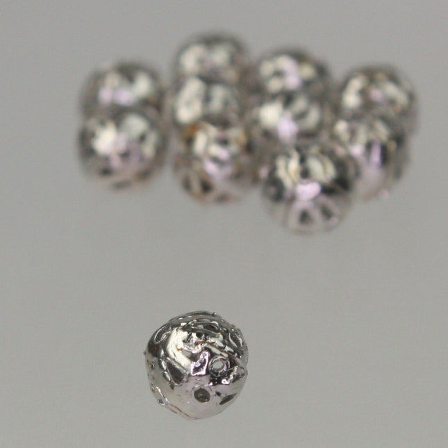 Wholesale Lot 500 pcs of Rhodium Plated Filigree Round Beads Spacer - 6mm