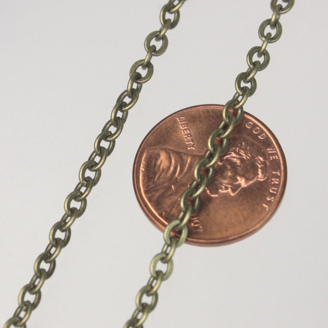 Antique Brass Chain, Bulk , 100 ft spool of Antique Bronze Flat  Soldered Cable Chain - 3.4x3.4mm SOLDERED LINK - 3434F