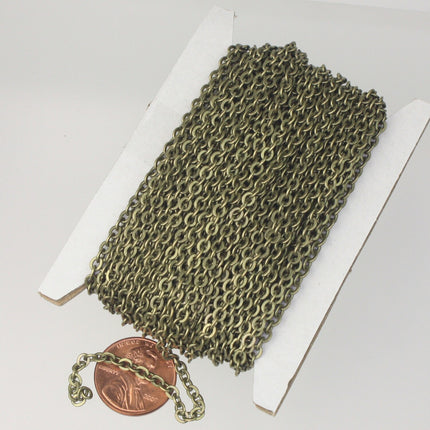 10 ft spool of Antique Brass Flat ROUND Soldered Cable Chain - 3.4x3.4mm Thick Sturdy SOLDERED Link -  3434F