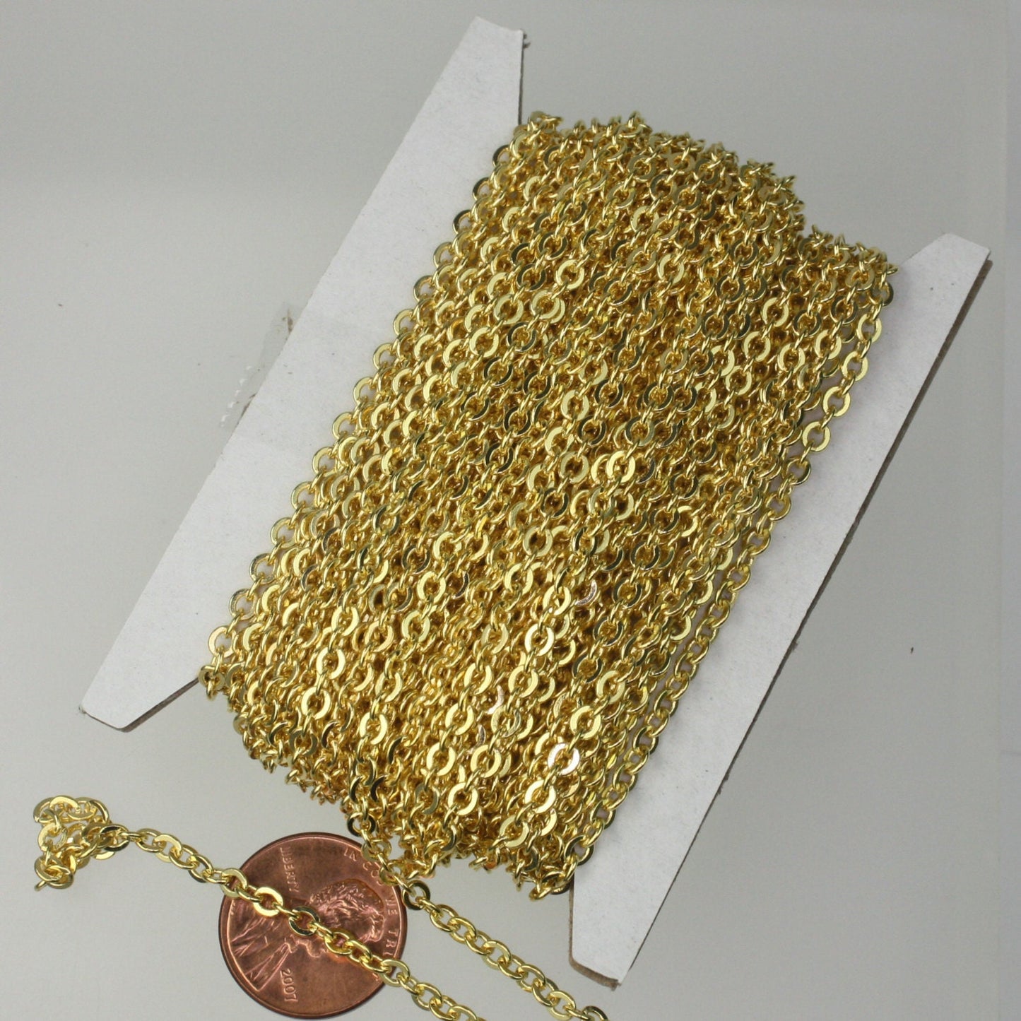 100 ft spool of Gold Plated Flat ROUND Soldered Cable Chain - 3.4x3.4mm SOLDERED Link -  3434F