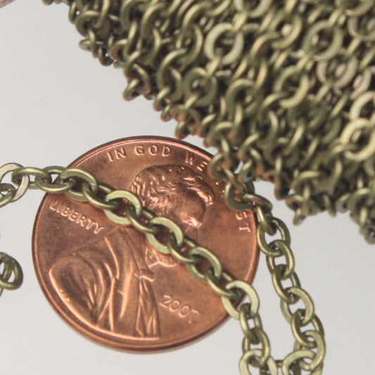32 ft spool of Antique Brass Flat ROUND Soldered Cable Chain - 3.4x3.4mm Thick Sturdy SOLDERED Link -  3434F