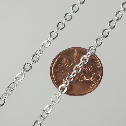 32 ft spool of Silver Plated Flat ROUND Soldered Cable Chain - 3.4x3.4mm SOLDERED Link -  3434F