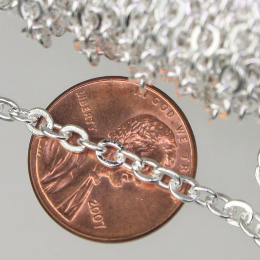 100 ft spool of Silver Plated Flat ROUND Soldered Cable Chain - 3.4x3.4mm SOLDERED Link -  3434F