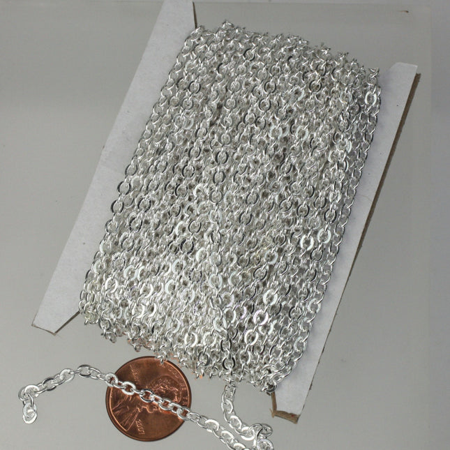 10 ft spool of Silver Plated Flat ROUND Soldered Cable Chain - 3.4x3.4mm SOLDERED Link -  3434F