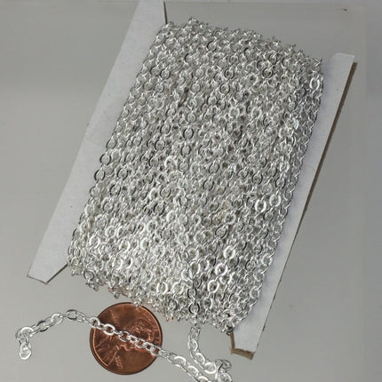 32 ft spool of Silver Plated Flat ROUND Soldered Cable Chain - 3.4x3.4mm SOLDERED Link -  3434F