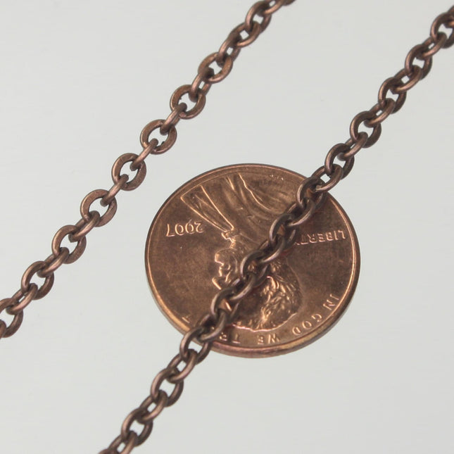 10 feet Antique Copper Chain Flat ROUND Chain Soldered Cable Chain Necklace Bracelet Chain - 3.4x3.4mm SOLDERED 3434F