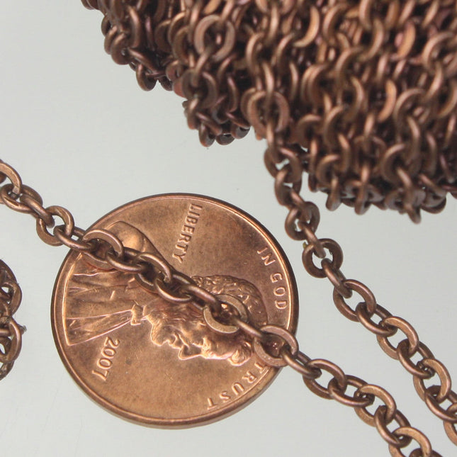 10 ft spool of Antique Copper Flat ROUND Soldered Cable Chain - 3.4x3.4mm SOLDERED Link -  3434F