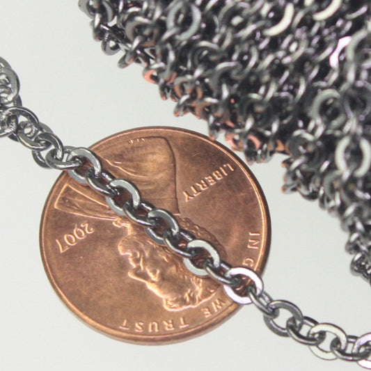 10 ft spool of Gunmetal Flat ROUND Soldered Cable Chain - 3.4x3.4mm SOLDERED Link -  3434F