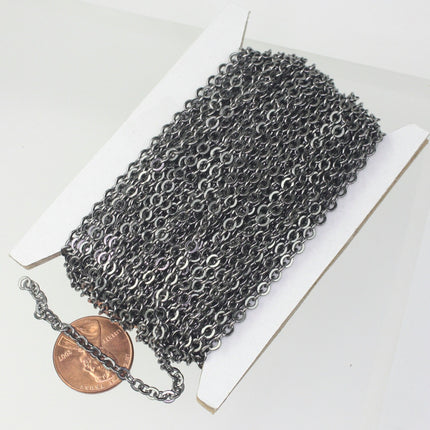 100 ft spool of Gunmetal Flat ROUND Soldered Cable Chain - 3.4x3.4mm SOLDERED Link -  3434F