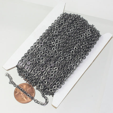 32 ft spool of Gunmetal Flat ROUND Soldered Cable Chain - 3.4x3.4mm SOLDERED Link -  3434F