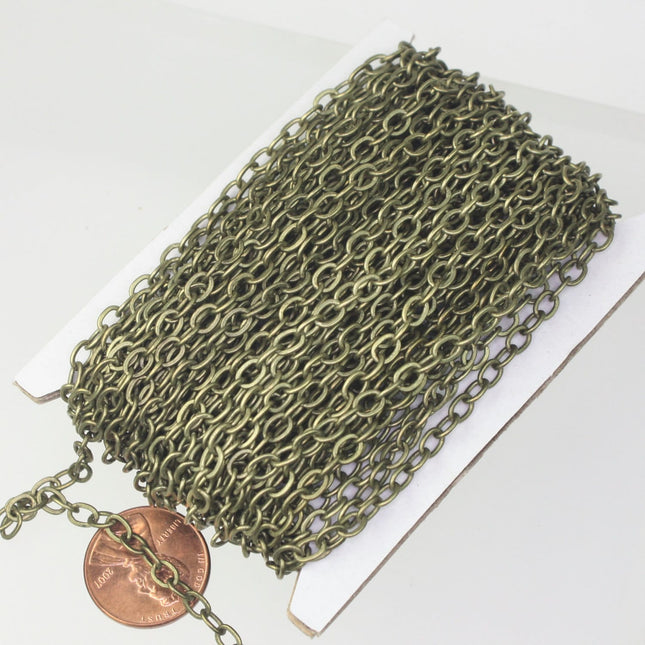 100 ft of Antiqued Brass Flat Cable Sturdy SOLDERED Heavy Chain 4X5mm 22Gauge - 45F
