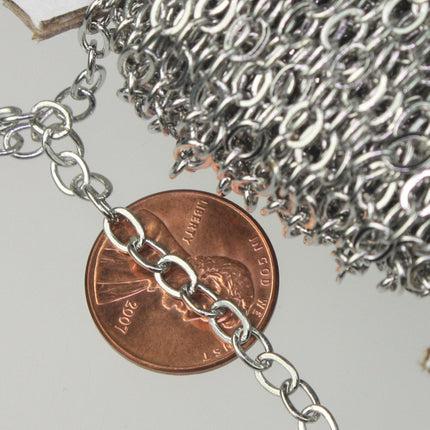 32feet Rhodium Plated Flat Cable Chain - 4X5mm 22Gauge 22G Sturdy SOLDERED Link - Heavy Chain  - 45F