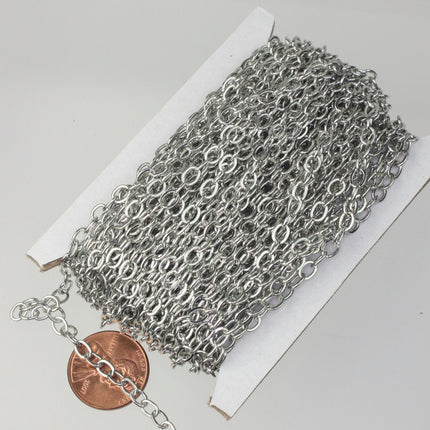 32feet Rhodium Plated Flat Cable Chain - 4X5mm 22Gauge 22G Sturdy SOLDERED Link - Heavy Chain  - 45F