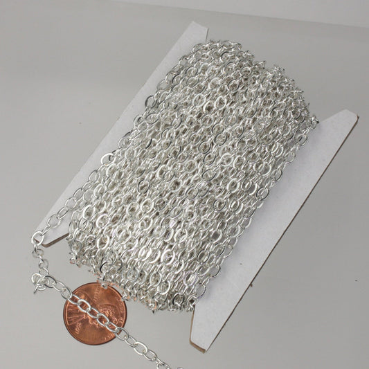 32 Ft of Silver Plated Flat Cable Sturdy SOLDERED Heavy Chain 4X5mm 22Gauge - 45F