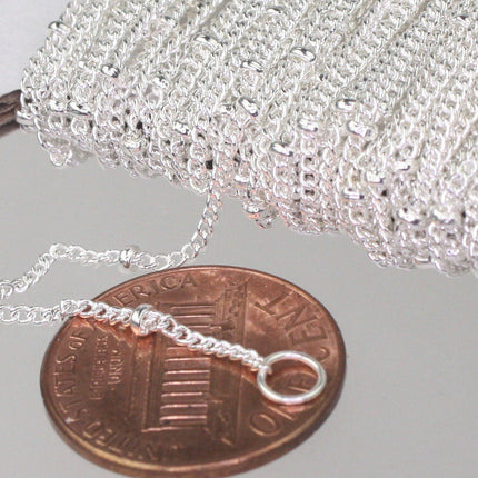 32 ft Sterling Silver Plated BALL Solder Curb Chain - 1.6mm - Tiny Satellite Solder Curb Chain - Free   Jumpring (50pcs) - 1.6SAT