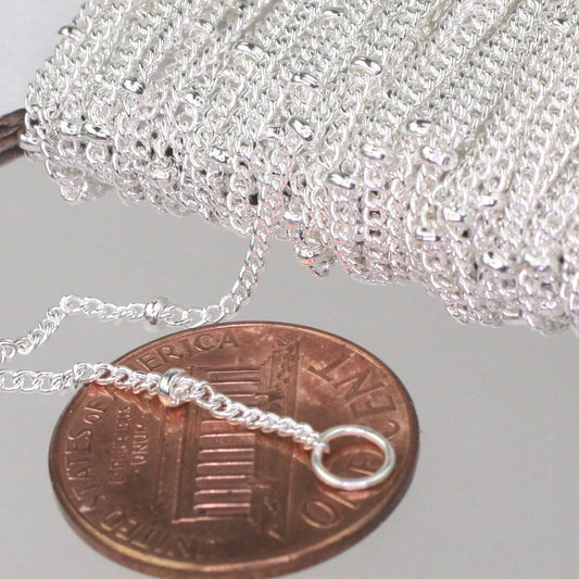 Wholesale 300 ft Sterling Silver Plated BALL Soldered Chain - 1.6mm - Tiny Satellite Solder Curb Chain - Free   Jumpring (100pcs) - 1.6SAT