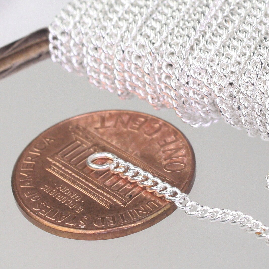 Sample 3 ft spool of Silver Plated SOLDERED Curb Chain - 1.6mm SOLDERED Link - with Matching Jumpring(10pcs) and Lobster (2pcs) - 1.6S