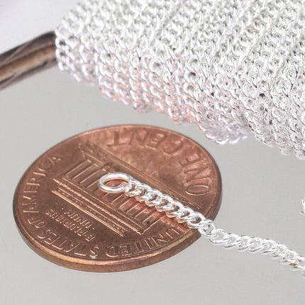 32 feet Sterling Silver Plated Solder Curb Chain - 1.6mm SOLDERED Link - Free Matching Jumpring (50pcs) - 1.6S