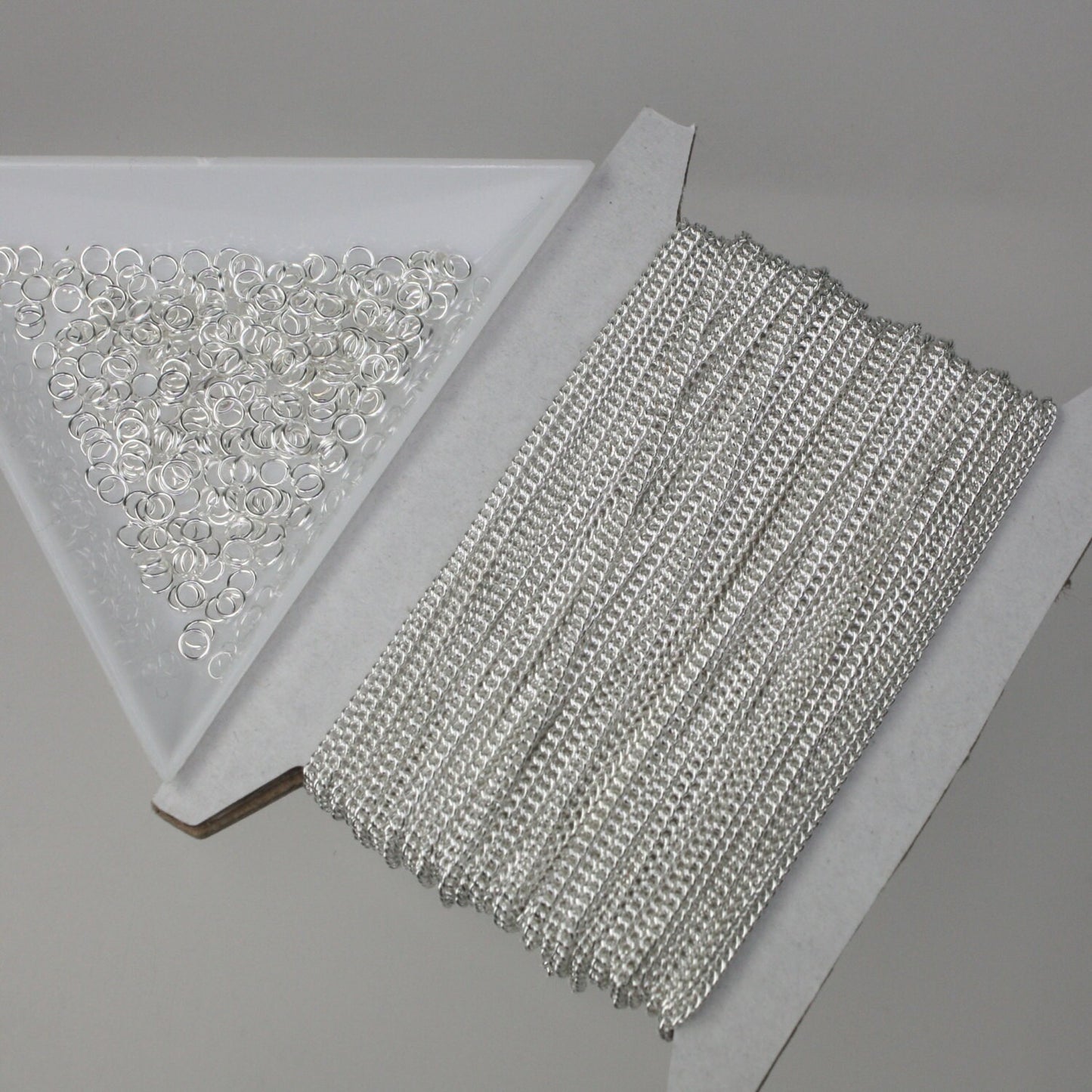 Sample 3 ft spool of Silver Plated SOLDERED Curb Chain - 1.6mm SOLDERED Link - with Matching Jumpring(10pcs) and Lobster (2pcs) - 1.6S