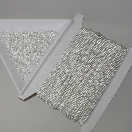 10 ft Sterling Silver Plated Solder Curb Chain - 1.6mm SOLDERED Link - Free Matching Jumpring (10pcs) - 1.6S