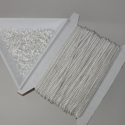 32 feet Sterling Silver Plated Solder Curb Chain - 1.6mm SOLDERED Link - Free Matching Jumpring (50pcs) - 1.6S