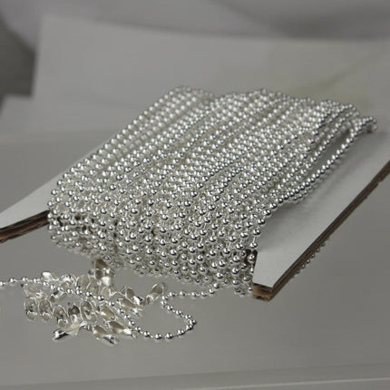 100 Feet Sterling Silver Plated Chain Bulk - 2.4mm Ball Chain - ROUND BALL chain - w/ FREE 100pcs Connectors (Insert) - 24BALL