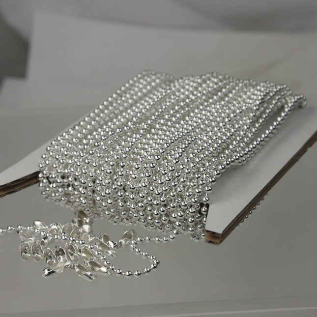 100 Feet Sterling Silver Plated Chain Bulk - 2.4mm Ball Chain - ROUND BALL chain - w/ FREE 100pcs Connectors (Insert) - 24BALL