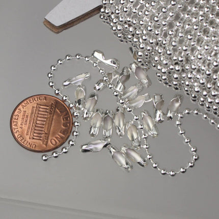 100 Feet Sterling Silver Plated Chain Bulk - 2.4mm Ball Chain - ROUND BALL chain - w/ FREE 100pcs Connectors (Insert) - 24BALL