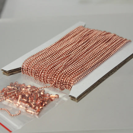 Copper Ball Chain Bulk, 100 ft. spool of FACET micro ball chain - 1.2mm ball w/ FREE 100 connectors (Insert) - 12DC