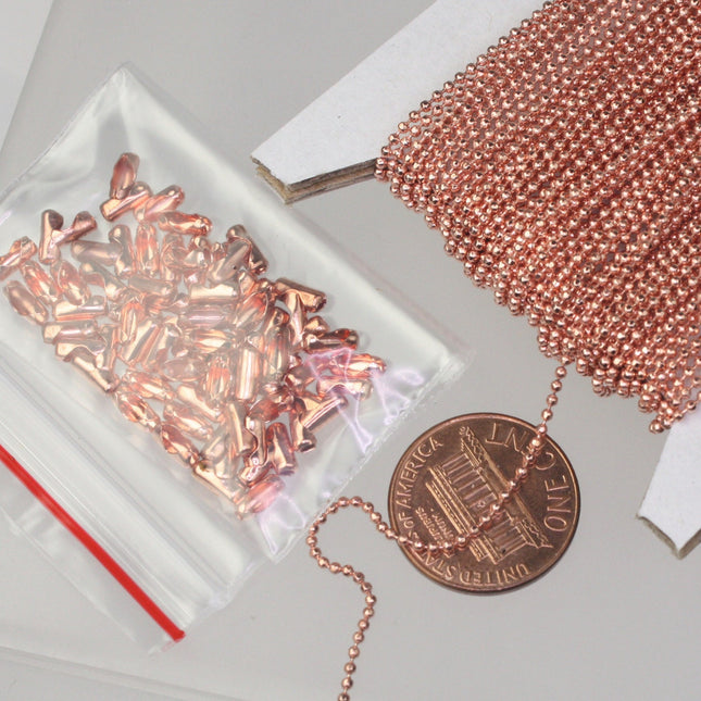 10 feet Copper Ball Chain of FACET micro ball chain bulk chain - 1.2mm ball w/ FREE 10 connectors (Insert ) - 12DC