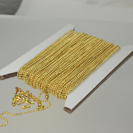 Gold Plated Ball Chain Bulk, 32 ft. spool of FACET micro ball chain - 1.2mm ball w/ FREE 10 connectors (Insert) - 12DC