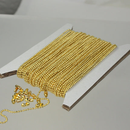 Gold Plated Ball Chain Bulk, 100 ft. spool of FACET micro ball chain - 1.2mm ball w/ FREE 100 connectors (Insert) - 12DC