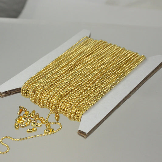 Gold Plated Ball Chain Bulk, 100 ft. spool of FACET micro ball chain - 1.2mm ball w/ FREE 100 connectors (Insert) - 12DC