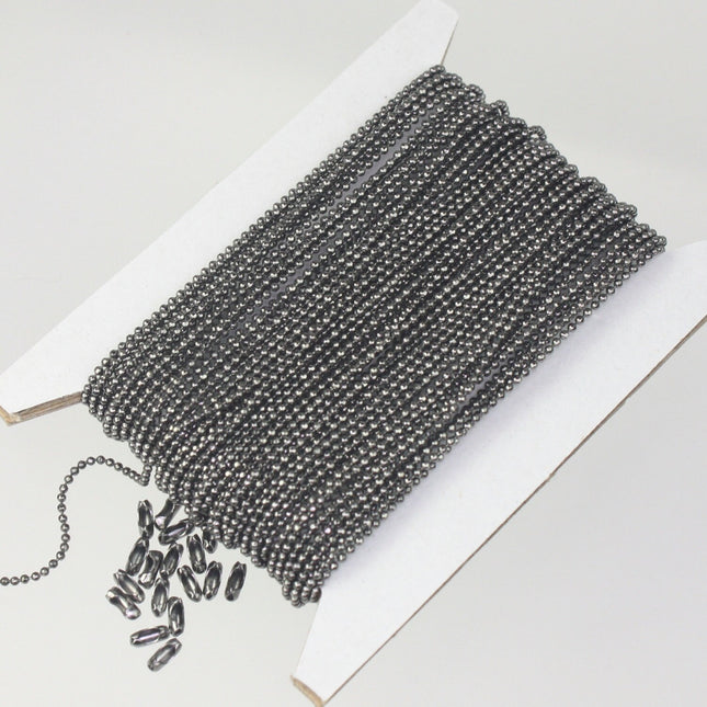 Gunmetal Ball Chain Bulk, 100 ft. spool of FACET micro ball chain - 1.2mm ball size w/ FREE 100 connectors (Insert) - 12DC
