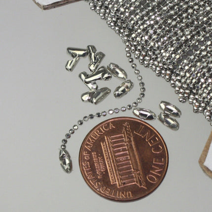 Rhodium Plated Ball Chain Bulk, 32 ft. spool of FACET micro ball chain - 1.2mm ball w/ FREE 10 connectors (Insert) - 12DC