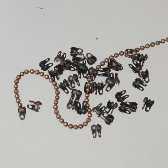 100pcs of Antique Copper Plated ball chain connector for ONLY 1.2mm chain (Crimp type)