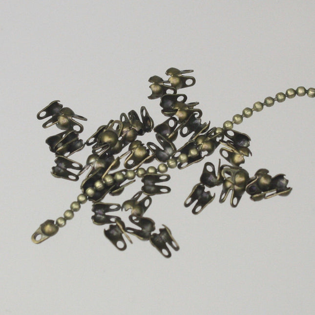 100pcs of Antique Brass Plated ball chain connector for ONLY 1.2mm chain (Crimp type)