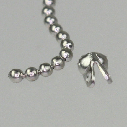 100pcs of Rhodium Plated ball chain connector for ONLY 1.2mm chain (Crimp type)