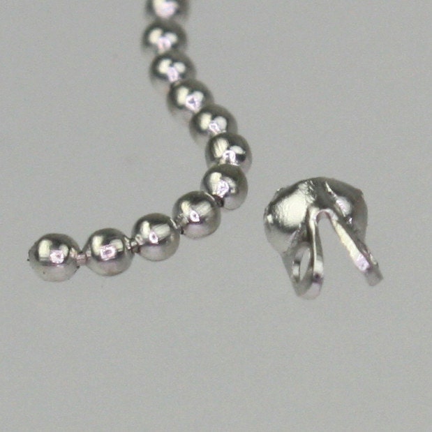 100pcs of Rhodium Plated ball chain connector for ONLY 1.2mm chain (Crimp type)-ship from CA USA