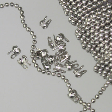 100pcs of Rhodium Plated ball chain connector for ONLY 1.2mm chain (Crimp type)
