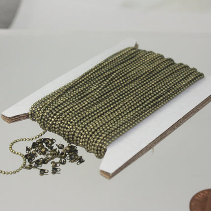 Antique Bronze Chain 10 feet BRASS Ball Chain ROUND micro ball chain - 1.2mm ball size w/ FREE 10 connectors (Crimp) - 12BALL