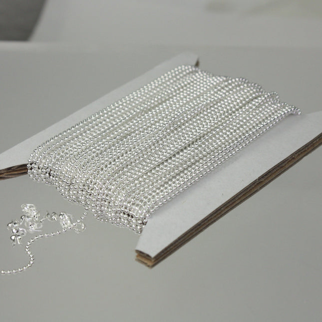 Sterling Silver Plated Chain 32 feet Ball ROUND micro ball chain - 1.2mm ball size w/ FREE 10 connectors (Crimp) - 12BALL