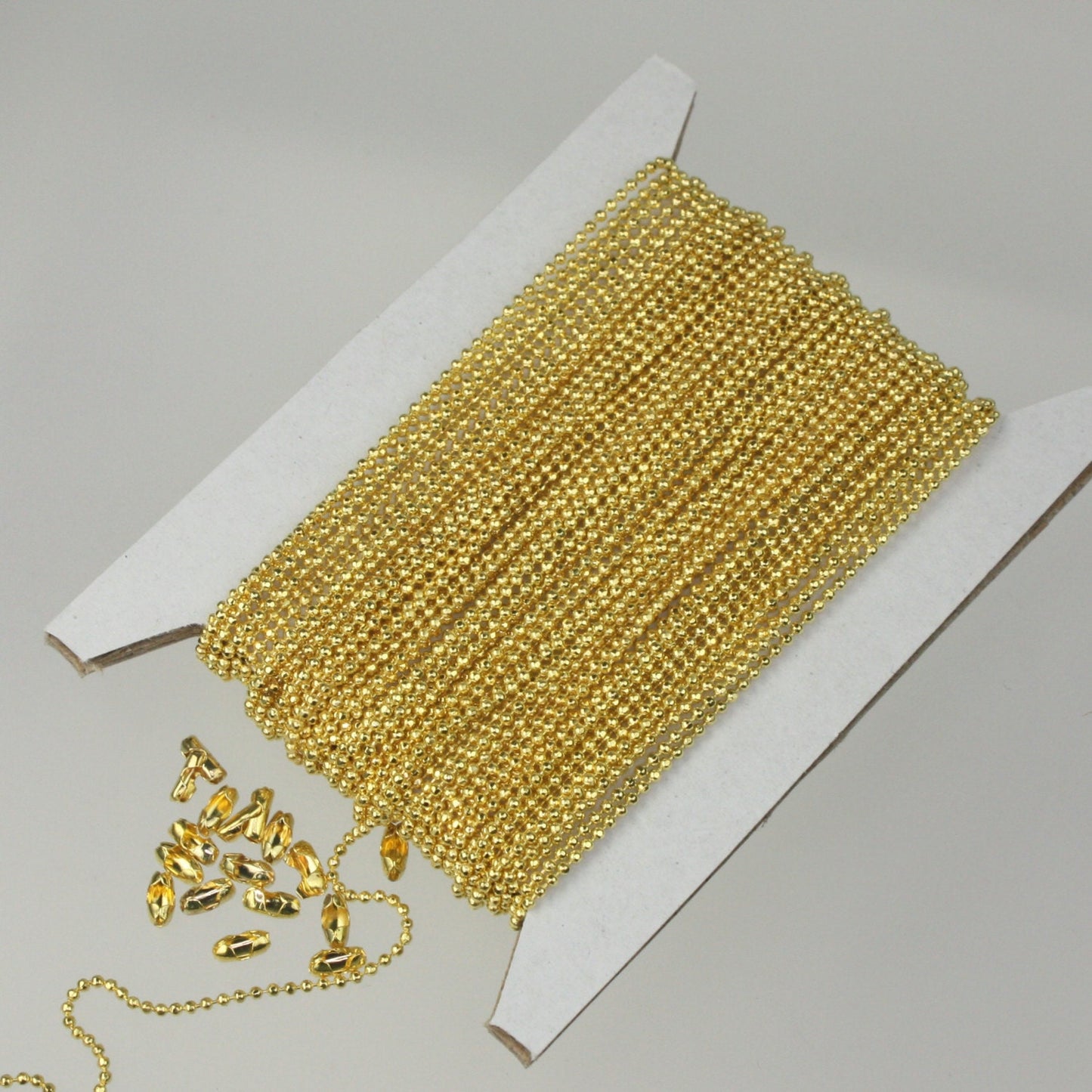 Gold Plated Ball Chain Bulk, 10 ft. spool of FACET micro ball chain - 1.2mm ball w/ FREE 10 connectors (Insert) - 12DC
