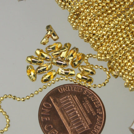 Gold Plated Ball Chain Bulk, 100 ft. spool of FACET micro ball chain - 1.2mm ball w/ FREE 100 connectors (Insert) - 12DC