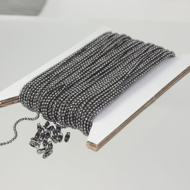 Gunmetal Ball Chain Bulk, 100 ft. spool of FACET micro ball chain - 1.2mm ball size w/ FREE 100 connectors (Insert) - 12DC